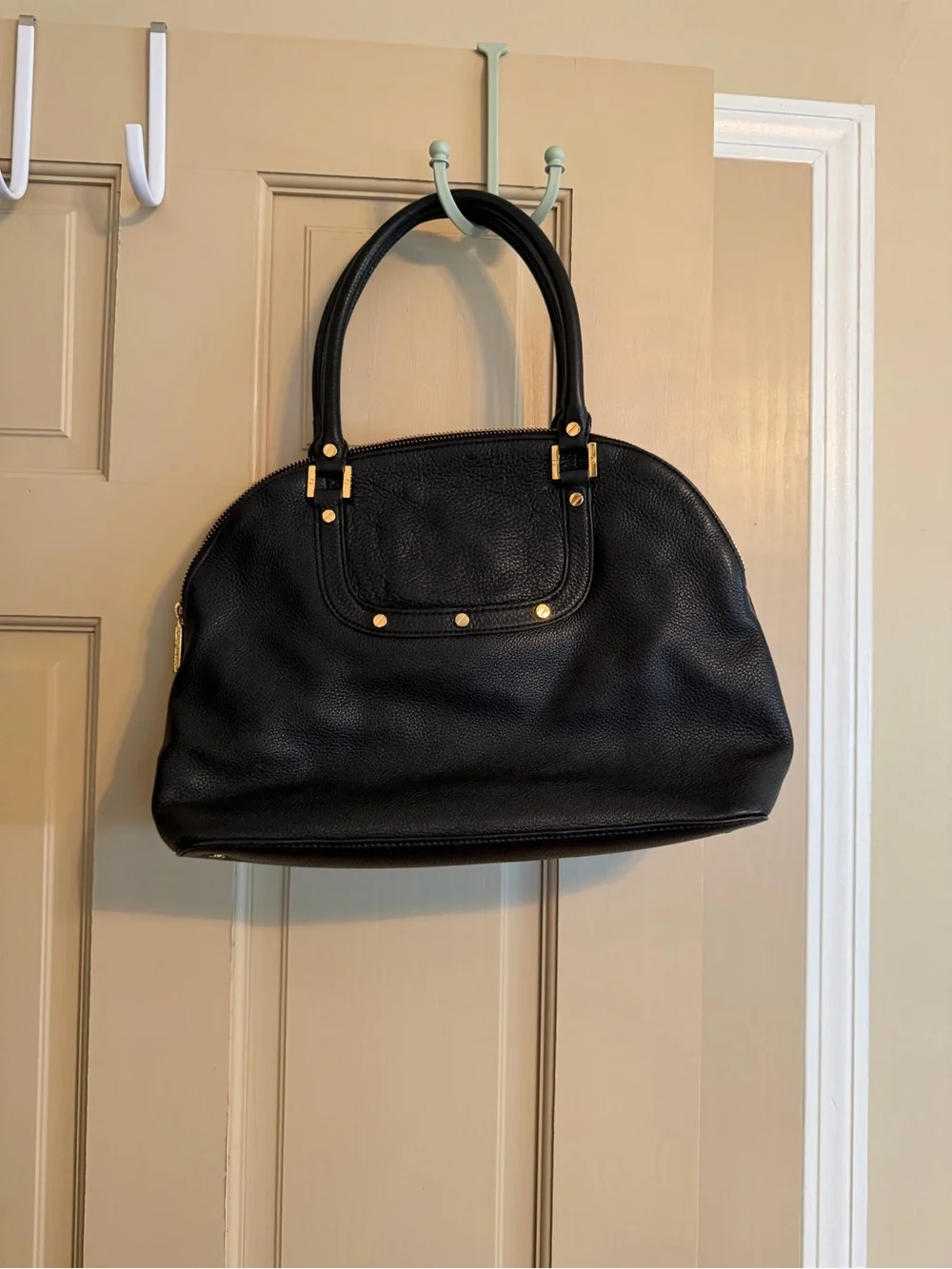 Tory Burch Black Leather Miller Dome Satchel with Gold Logo